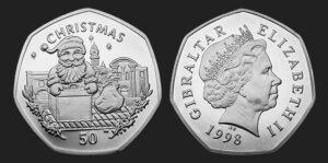 1998 Gibraltar Santa in Chimney Christmas BU 50p in Capsule