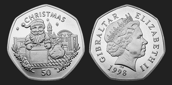 1998 Gibraltar Santa in Chimney Christmas BU 50p in Capsule