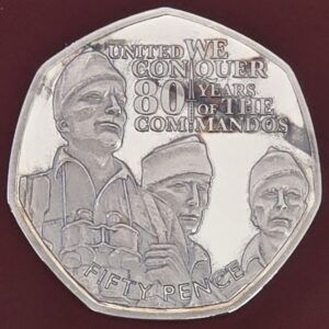 2020 Gibraltar 80 Years of Commandoes Silver Plated Proof 50p Coin in Capsule - With Marks