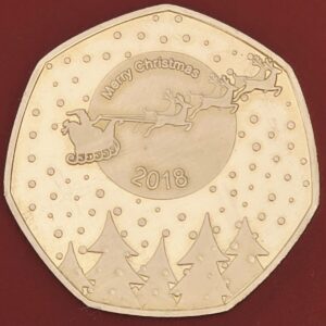 2018 Christmas Santas Sleigh Commemorative 50p Shaped Medal (Not Legal Tender)
