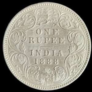 1888 British India - Queen Victoria .917 Silver 1 Rupee 'B' Mint Mark