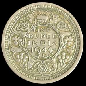 1944 British India - King George VI .500 Silver 1 Rupee '.' Mint Mark
