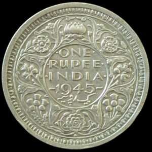 1945 British India - King George VI .500 Silver 1 Rupee '.' Mint Mark