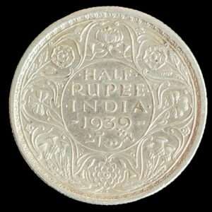 1939 British India - King George VI .500 Silver 1/2 Rupee '.' Mint Mark