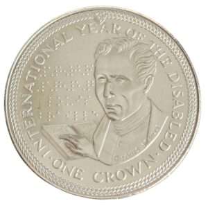 1981 IoM Louis Braille 1 Crown Coin in Capsule