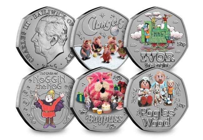 2025 Guernsey Classic Children's TV 50p Coloured Coin Set
