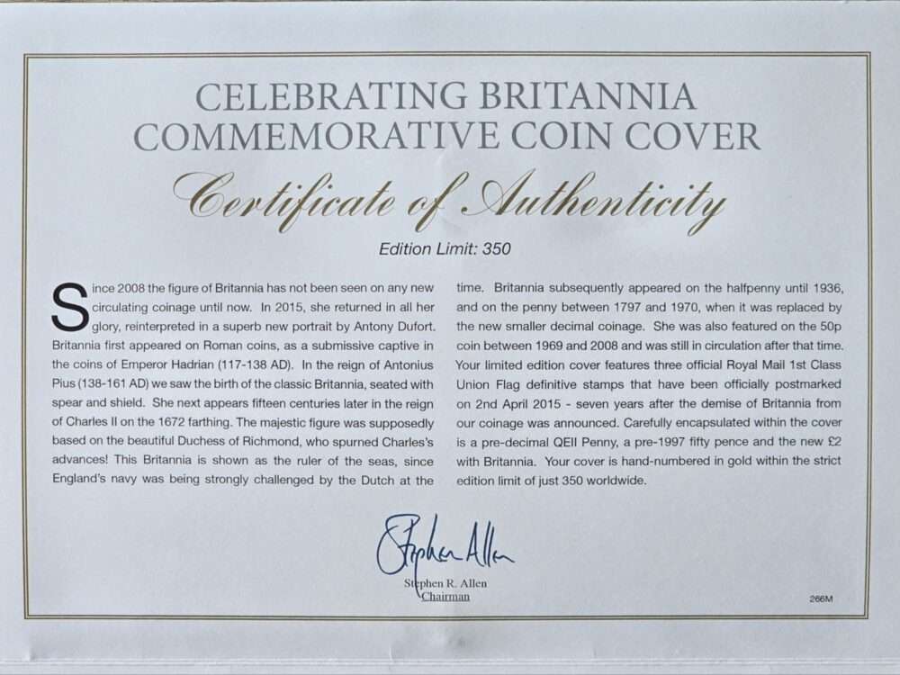 2015 Celebrating Britannia UK 3-Coin incl £2 BU Coin Cover
