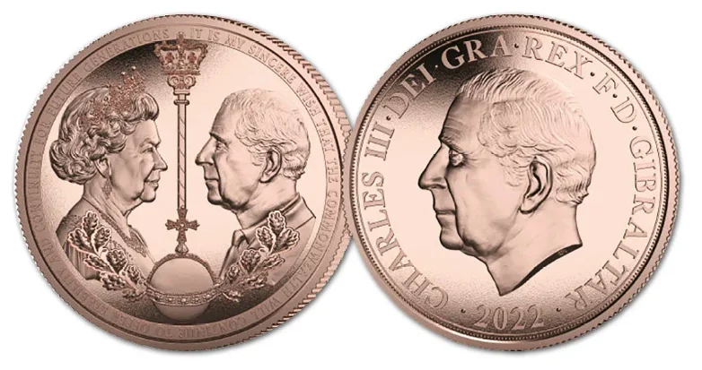 2022 Gibraltar Passing of the Crown Gold Proof Quarter Sovereign
