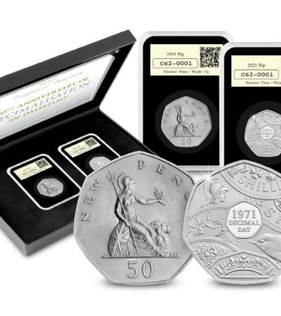 2021 50th Anniversary of Decimalisation 50p BU and 1969 Circulated in DateStamp Set
