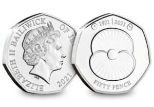 2021 Jersey Remembrance Poppy BU 50p Coin in Capsule