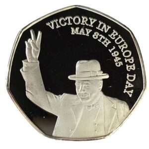 Winston Churchill VE Day Commemorative 50p Shaped Medal (Not Legal Tender)