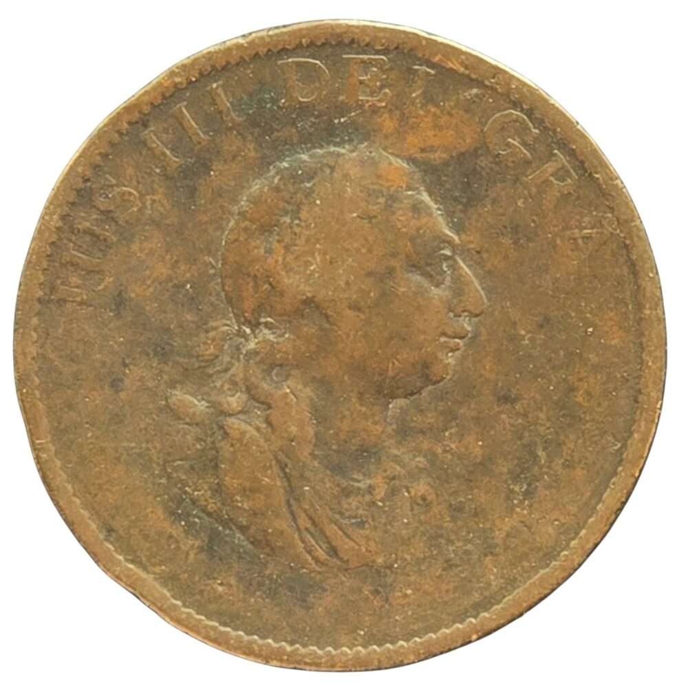 1799 British King George III Half Penny - Fair/Fine Grade - Historic Copper Coin