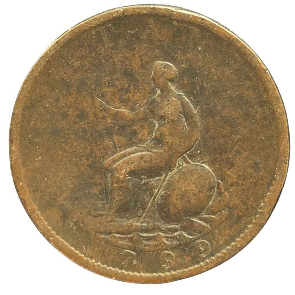1799 British King George III Half Penny - Fair/Fine Grade - Historic Copper Coin