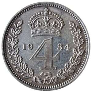 Rare 1934 Maundy Fourpence (4p) Silver Coin - King George V