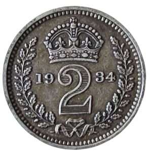 Rare 1934 Maundy Twopence (2p) Silver Coin - King George V