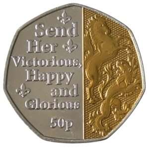 2022 Isle of Man 'Send Her Victorious' Half Gold Plated 50p BU Coin in Capsule