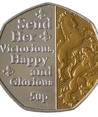 2022 Isle of Man ‘Send Her Victorious’ Half Gold Plated 50p BU Coin in Capsule