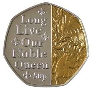 2022 Isle of Man 'Long Live Our Noble Queen' Half Gold Plated 50p BU Coin in Capsule
