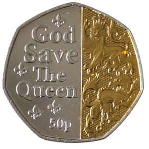 2022 Isle of Man 'God Save the Queen' Half Gold Plated 50p BU Coin in Capsule