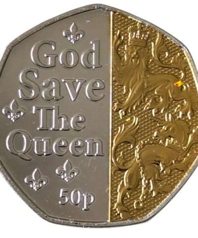 2022 Isle of Man ‘God Save the Queen’ Half Gold Plated 50p BU Coin in Capsule