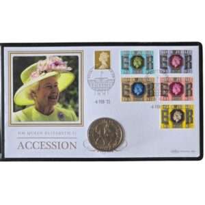 1977 2021 Accession Anniversary 1 Crown Coin Cover PNC Benham