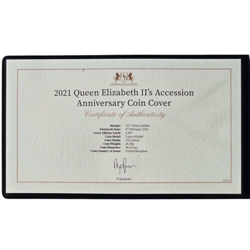 1977 2021 Accession Anniversary 1 Crown Coin Cover PNC Benham