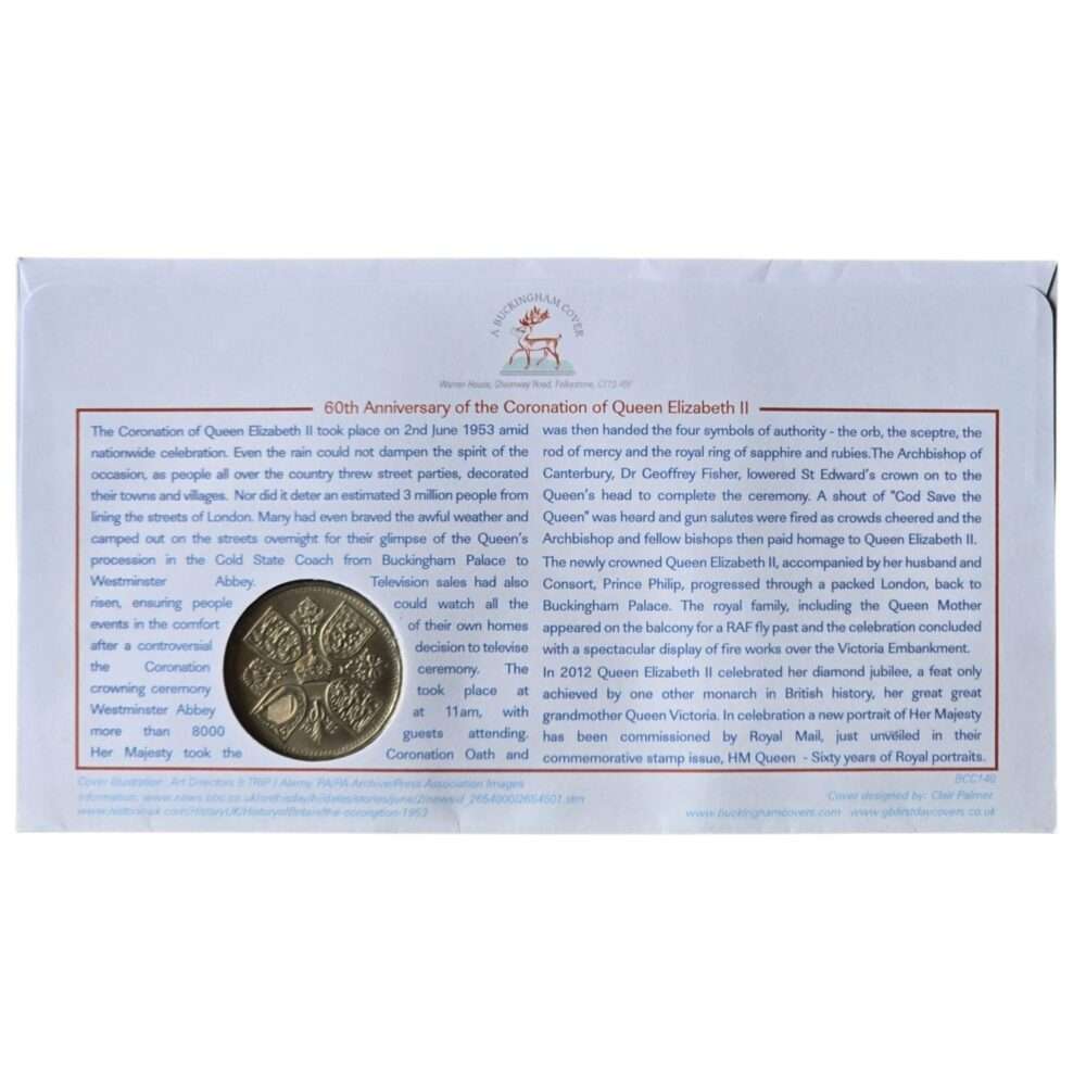 1953 2013 60th Anniversary Coronation 5 Shillings Coin Cover by Buckingham Covers