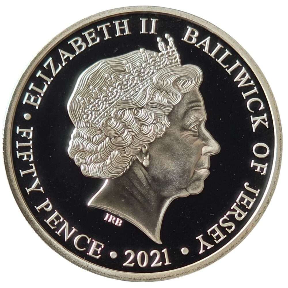 2021 Jersey Queen 95 Birthday 'Red Photographic' £5 Proof-like Silver Plated Coin in Capsule