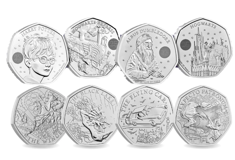 2022 - 2025 Harry Potter Full 8-Coin Set 50p BU CC Certified