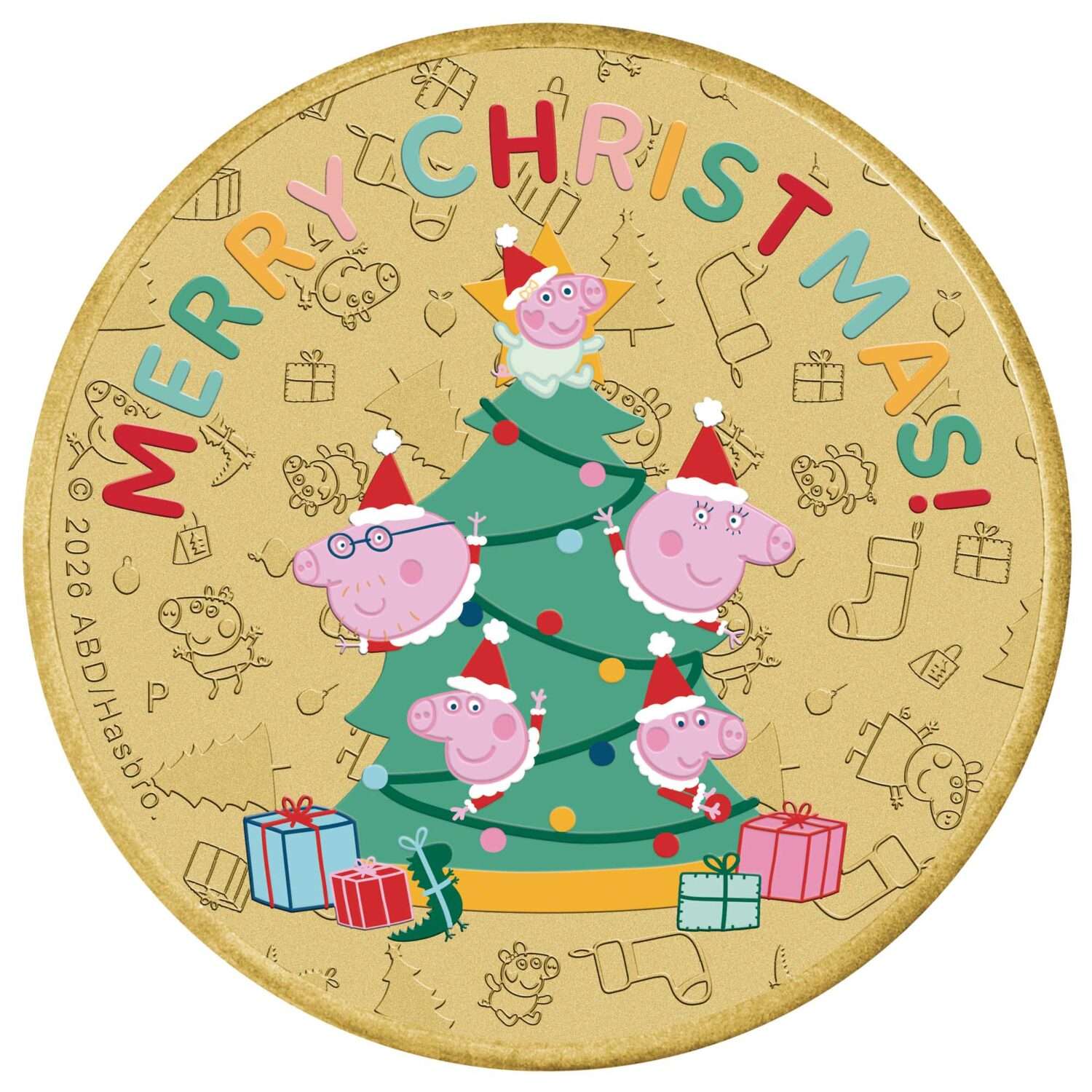 2026 Tuvalu Peppa Pig $1 Coloured Christmas Coin in Perth Mint Pack with Box
