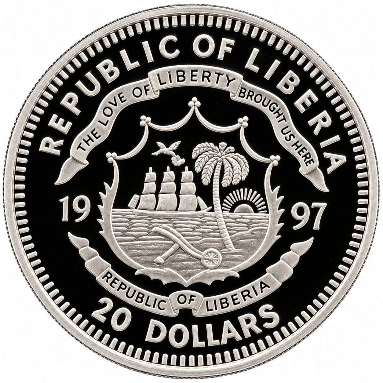 1997 Liberia - Diana - Compassion $20 Silver Proof Coin in Capsule<br><i>Silver .999, 31.1g</i>