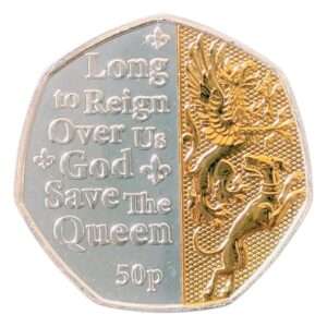 2022 Isle of Man 'Long to Reign Over Us' Half Gold Plated 50p BU Coin in Capsule