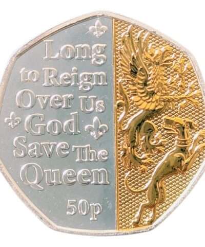 2022 Isle of Man ‘Long to Reign Over Us’ Half Gold Plated 50p BU Coin in Capsule