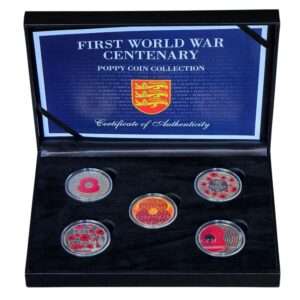2014 - 2018 Jersey Remembrance Poppies £5 Gold Plated Coloured 5-Coin Proof Set