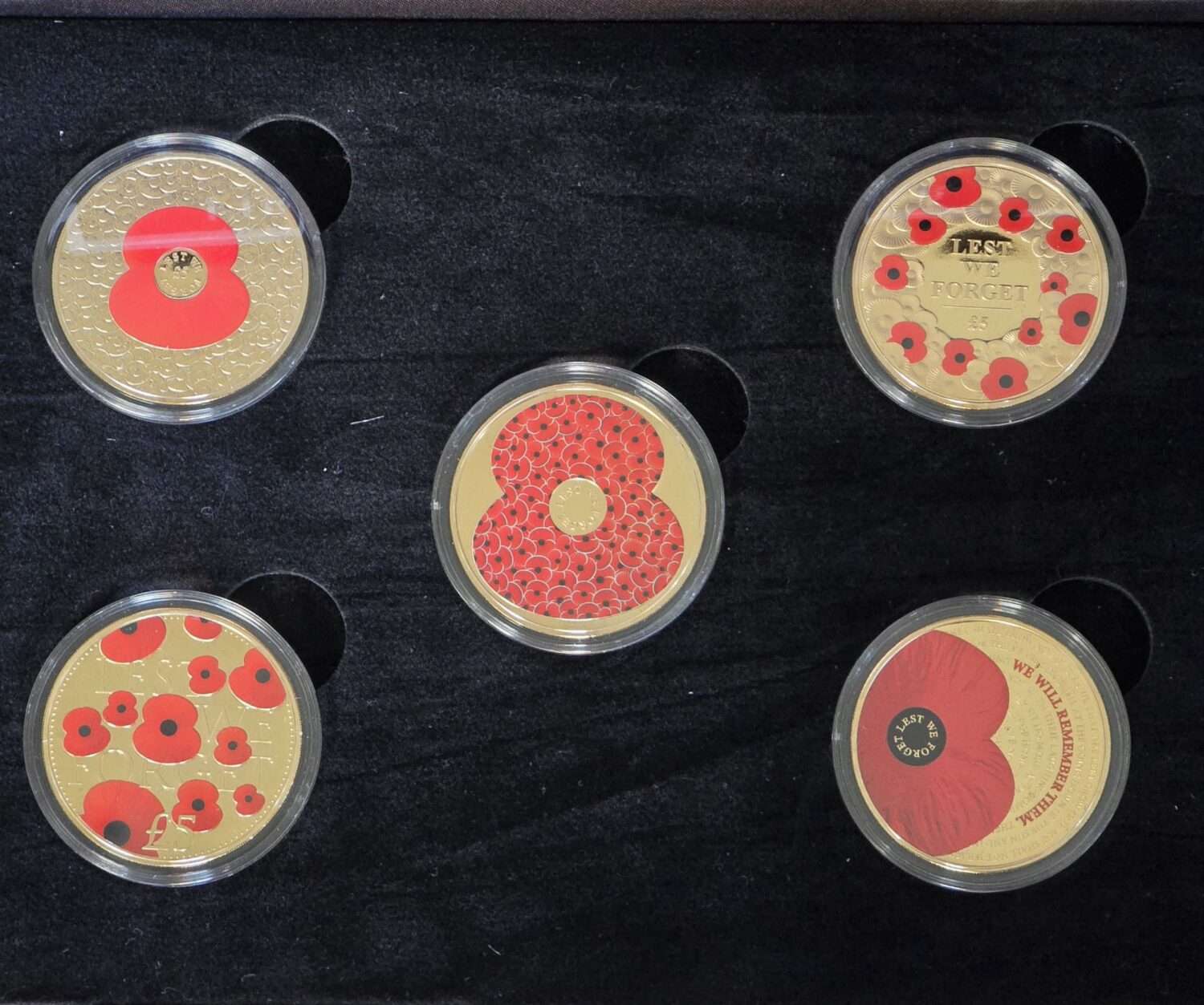 2014 - 2018 Jersey Remembrance Poppies £5 Gold Plated Coloured 5-Coin Proof Set