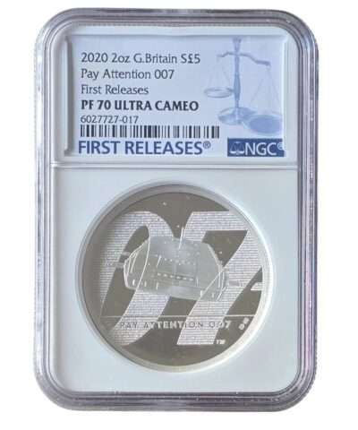 2020 James Bond 02 ‘Pay Attention’ 2 Oz Silver Proof PF70 Ultra Cameo