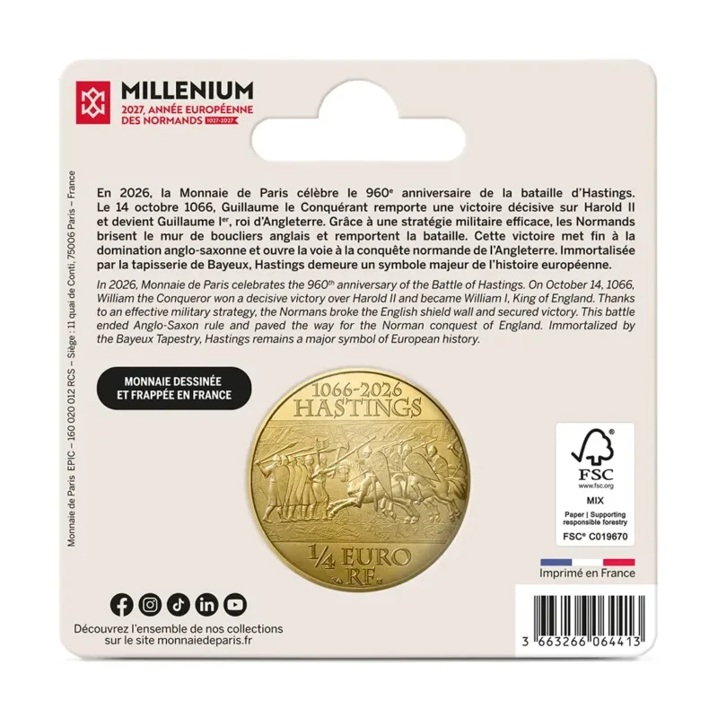 2026 France Battle of Hastings €1/4 UNC Coin in Mint Pack