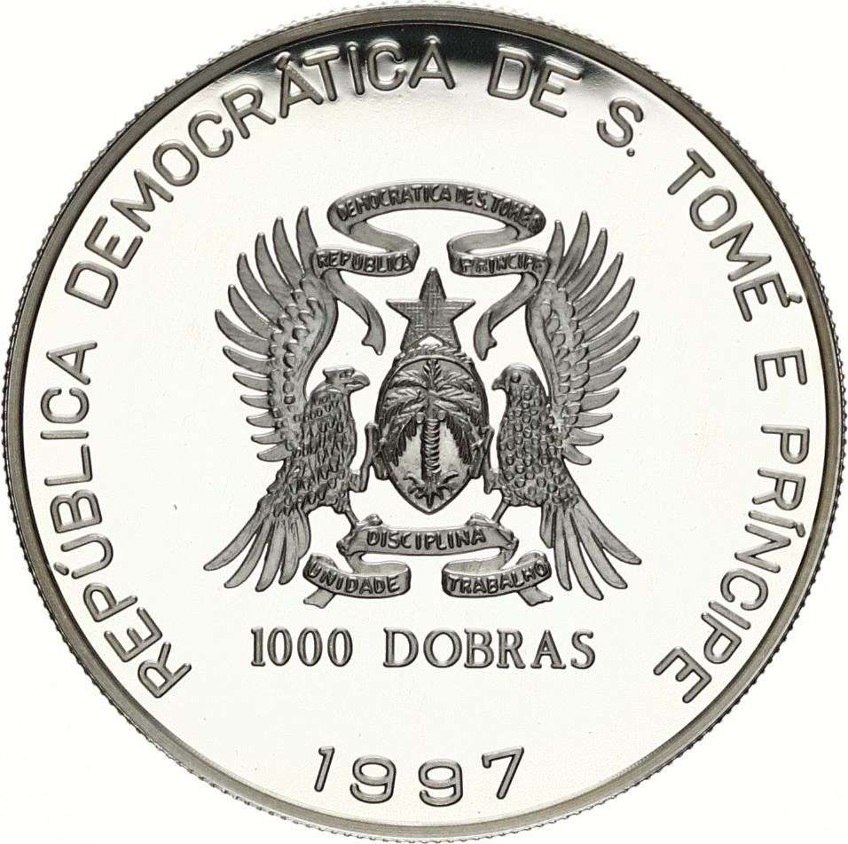 1997 Sao Tome and Principe - Diana - Queen of Hearts 1000 Dobras Silver Proof Coin in Capsule<br><i>Silver .925, 25g</i>