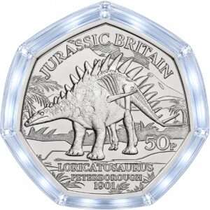 2023 Isle of Man Jurassic Britain Loricatosaurus BU 50p Coin in Capsule