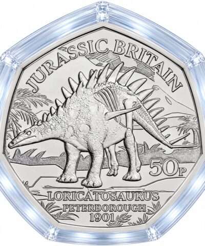 2023 Isle of Man Jurassic Britain Loricatosaurus BU 50p Coin in Capsule