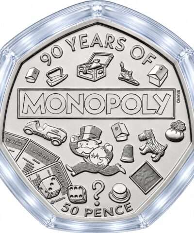 2025 90 Years of Monopoly BU 50p Coin in Capsule