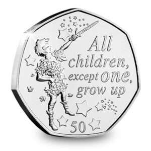 2019 Isle of Man Peter Pan 'All Children except one' 50p BU Coin in Capule