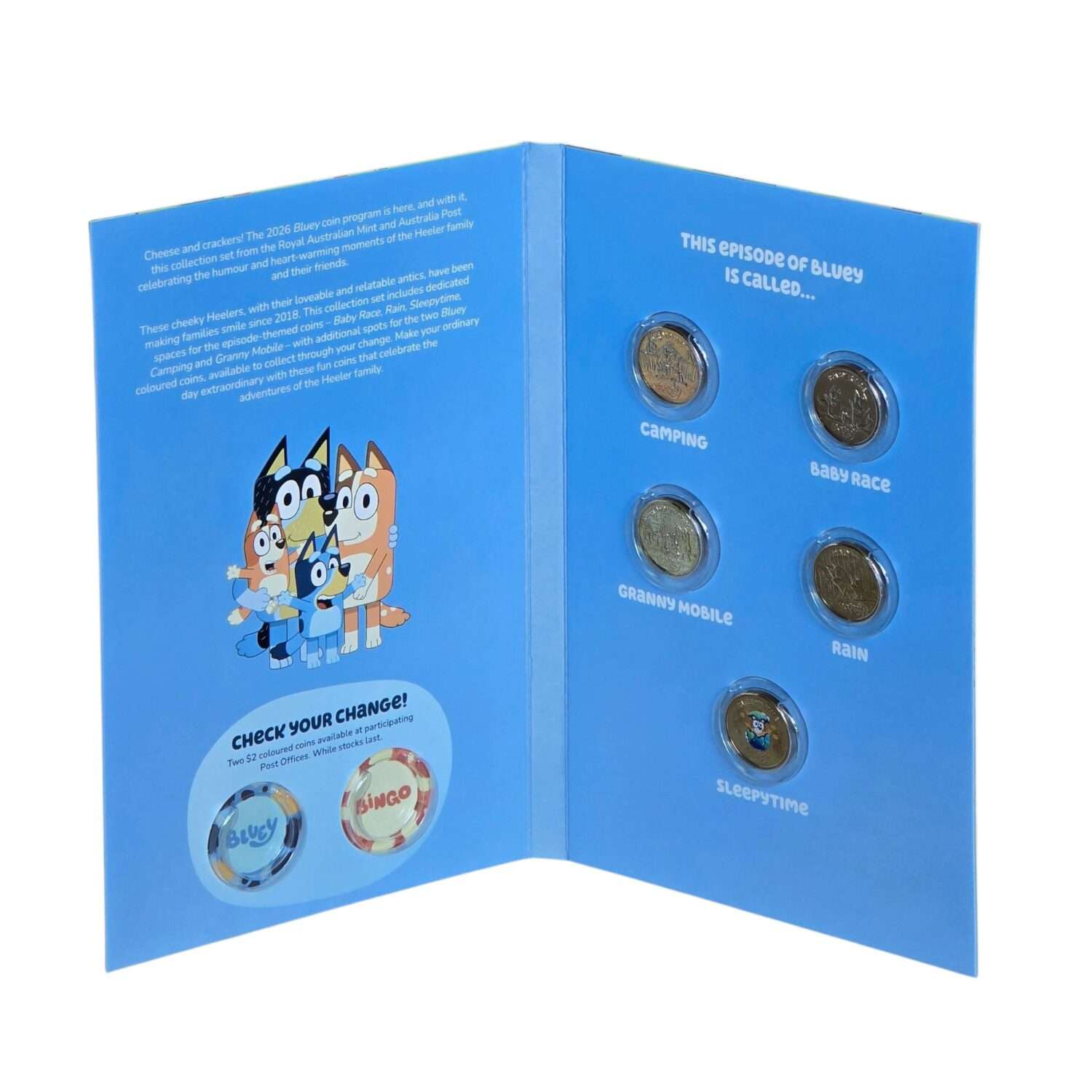 2026 Australia Bluey 'Coloured' 5x $2 Uncirculated Coins in Official Album - Image 3
