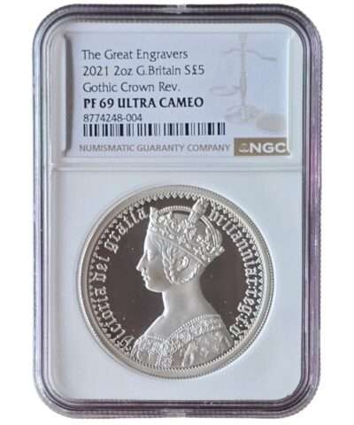 2021 UK The Gothic Crown – Victoria Portrait 2 Oz Silver Proof PF69 NGC Graded