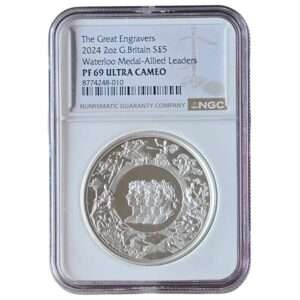 2024 UK The Waterloo Medal – Allied Leaders 2 Oz Silver Proof PF69 NGC Graded