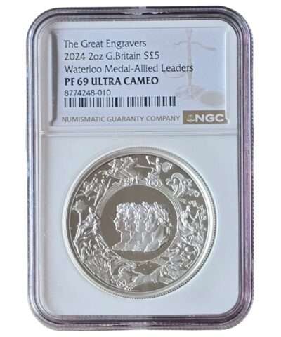 2024 UK The Waterloo Medal – Allied Leaders 2 Oz Silver Proof PF69 NGC Graded