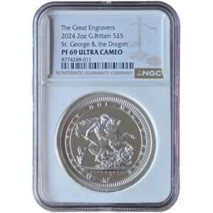 2024 UK Benedetto Pistrucci St George and the Dragon 2 Oz Silver Proof PF69 NGC Graded