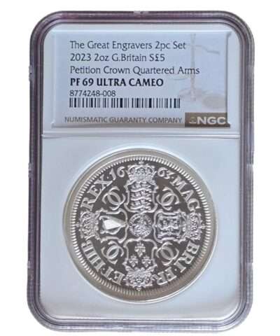 2023 UK Petition Crown – Quartered Arms 2 Oz Silver Proof PF69 NGC Graded
