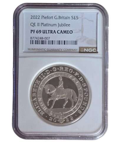 2022 Platinum Jubilee £5 Silver Proof Piedfort PF69 NGC Graded
