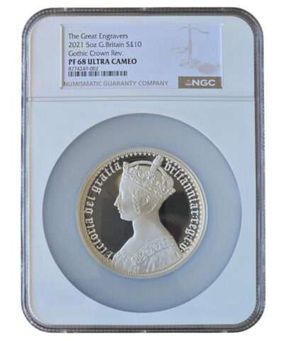 2021 UK The Gothic Crown – Victoria Portrait 5 Oz Silver Proof PF68 NGC Graded